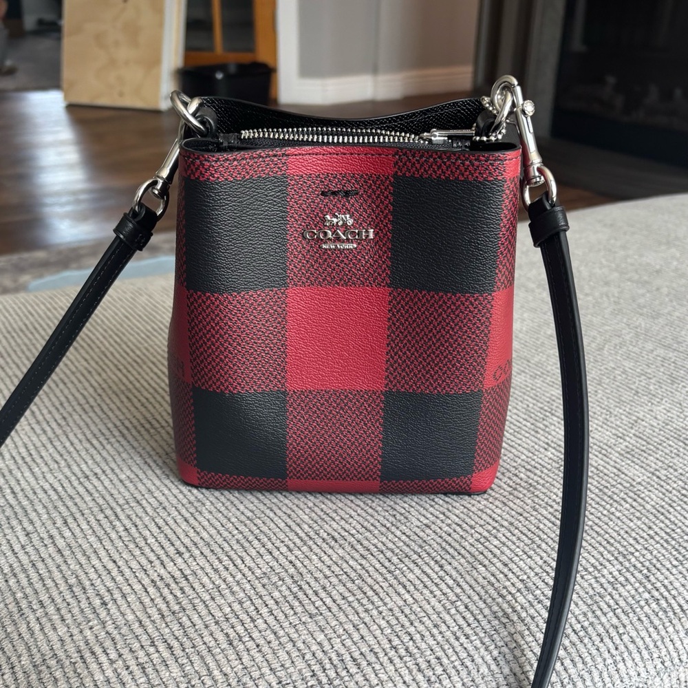 Coach Red and Black Checkered Crossbody Bag